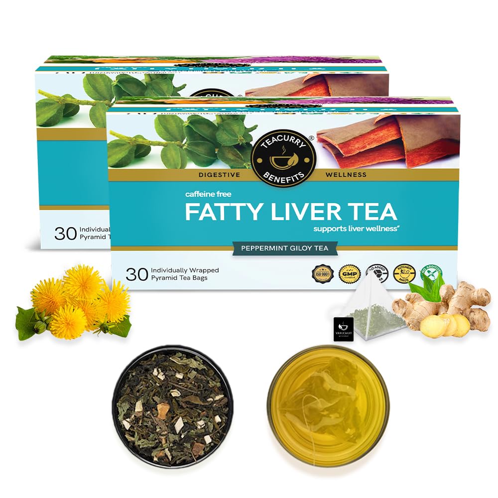 TEACURRY Fatty Liver Peppermint Herbal Tea (2 Month Pack | 60 Tea Bags) - Helps With Fatty Liver Detox, Abdominal Swelling, Ascites - 120 Gm