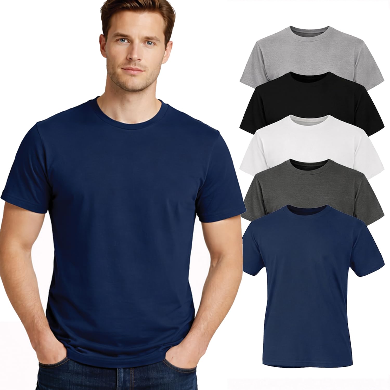 Iron Mountain Mens Crew Neck Organisch Katoen Gerecycleerd Polyester Eco Vriendschappelijke Diverse Werkkleding T-Shirts (5 Pack), GEASSORTEERD, XL