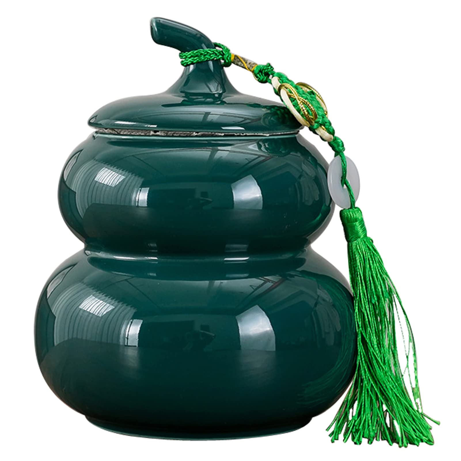 pet urn, Keepsake for Ashes - Medium Ceramics Funeral Urn Jar for Human or Pet, Creative Gourd Shape Cremation Urns(Dark Green)