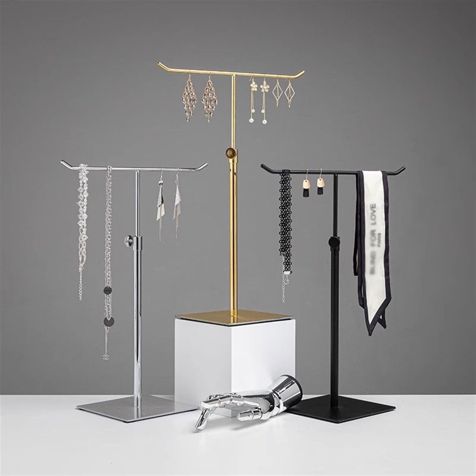 Expositor de Joyas - Soporte metálico en Forma de T para Collares, Pendientes y Pulseras - Organizador de Mesa para Colgantes y Accesorios
