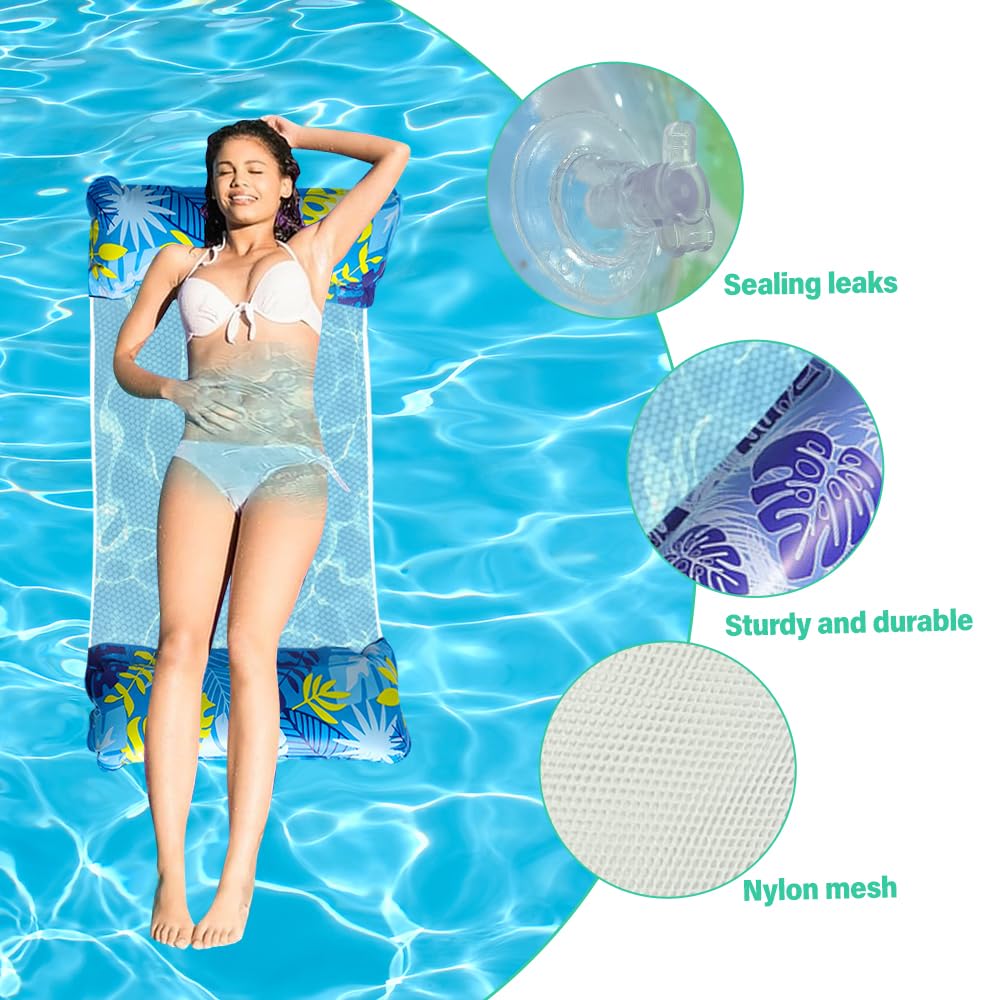 KBIBCK 3 Pack Inflatable Pool Floats Hammock,Inflatable Pool Lounger,Pools Float Water Hammocks with Manual Air Pump,4-in-1 Water Hammock InflatableFloating Chair Bed Raft Recliner Float for Adult Kid - Image 3