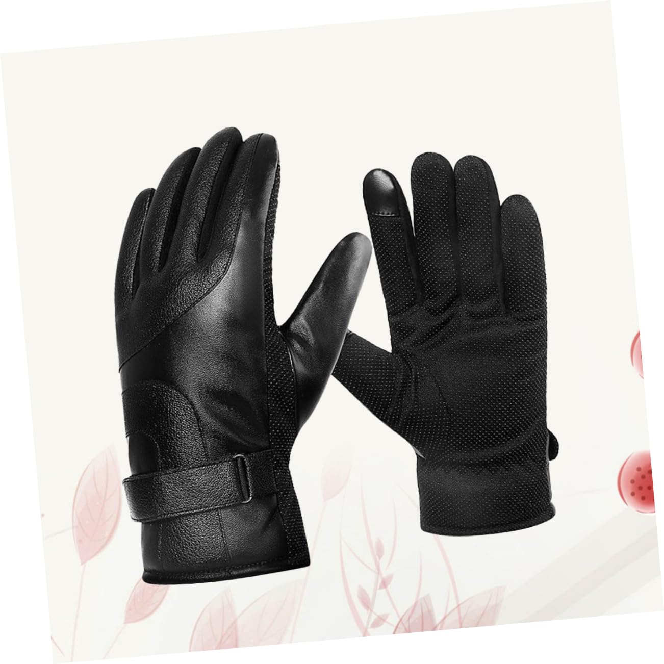 VALICLUD Leather Touchscreen Gloves Thicken Warm - Design for Outdoor Activities and Windproof for Cycling Hiking Fishing and Camping Black