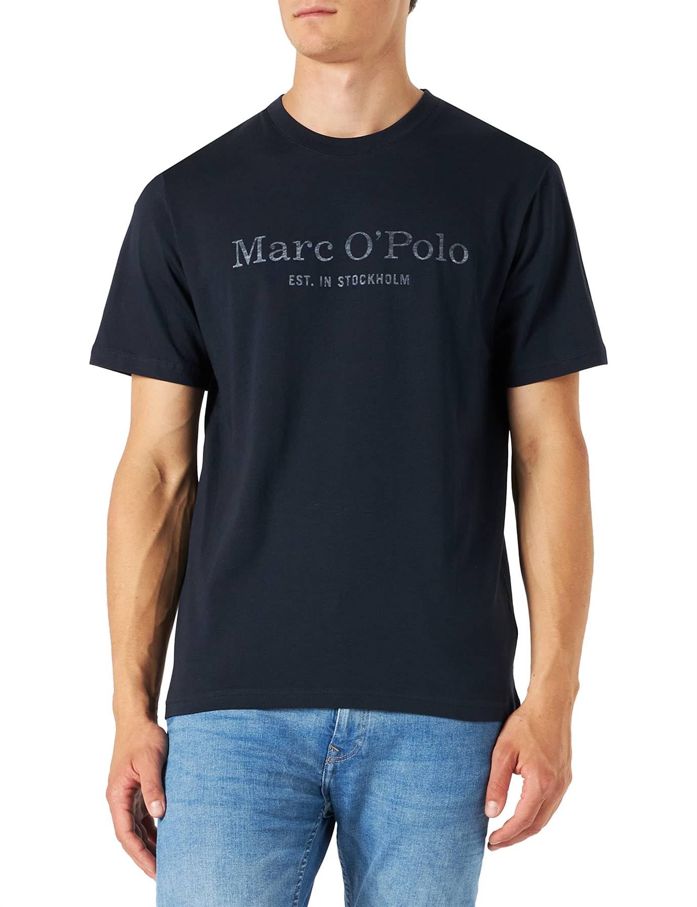 Marc O'Polo Herren T-Shirt aus Bio-Baumwolle mit Rundhalsausschnitt, Blau (Dark Navy), XS