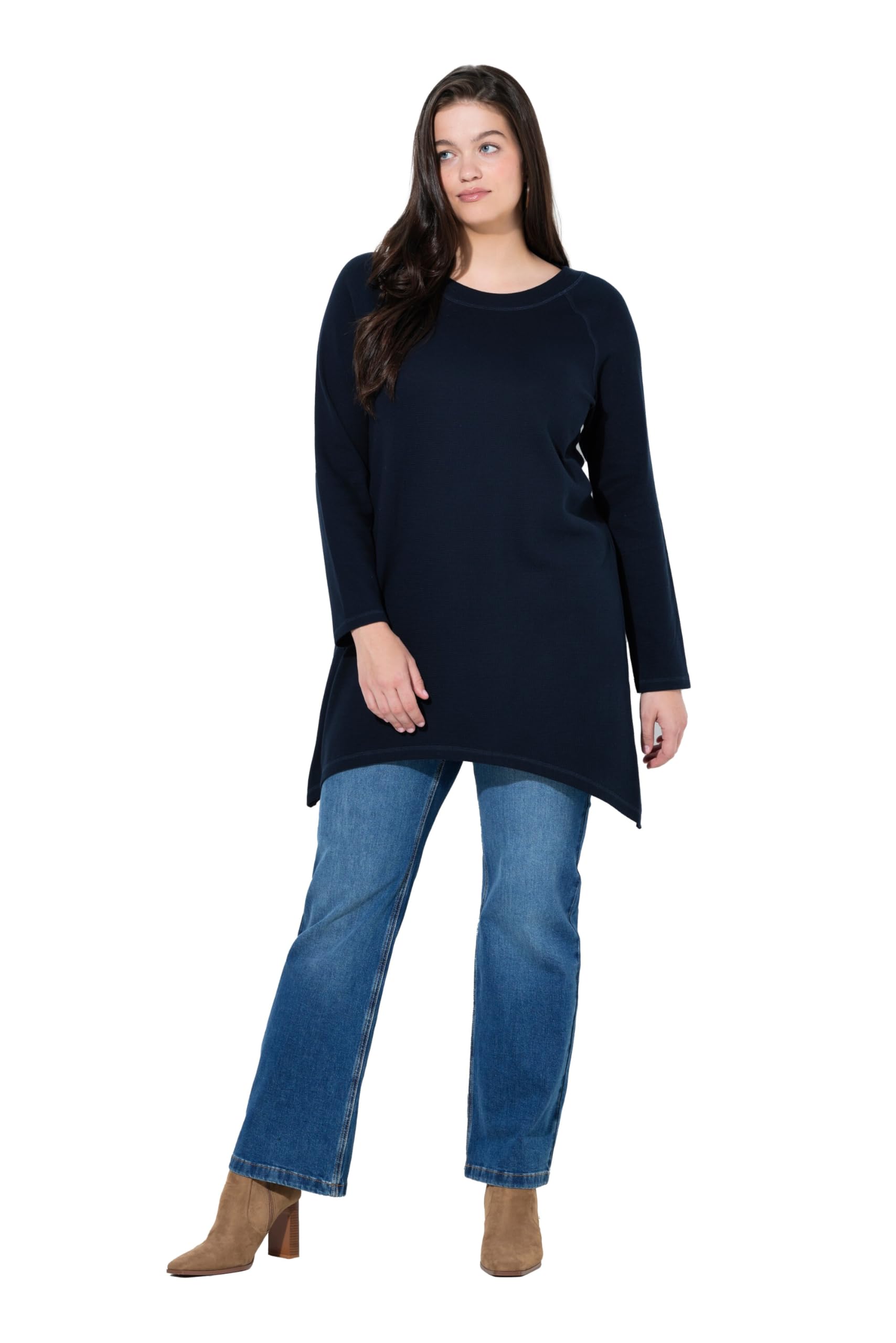 Ulla Popken Damen große Größen Übergrößen Plus Size Shirt, Waffelpiqué, Rundhals, Langarm, Biobaumwolle 845579
