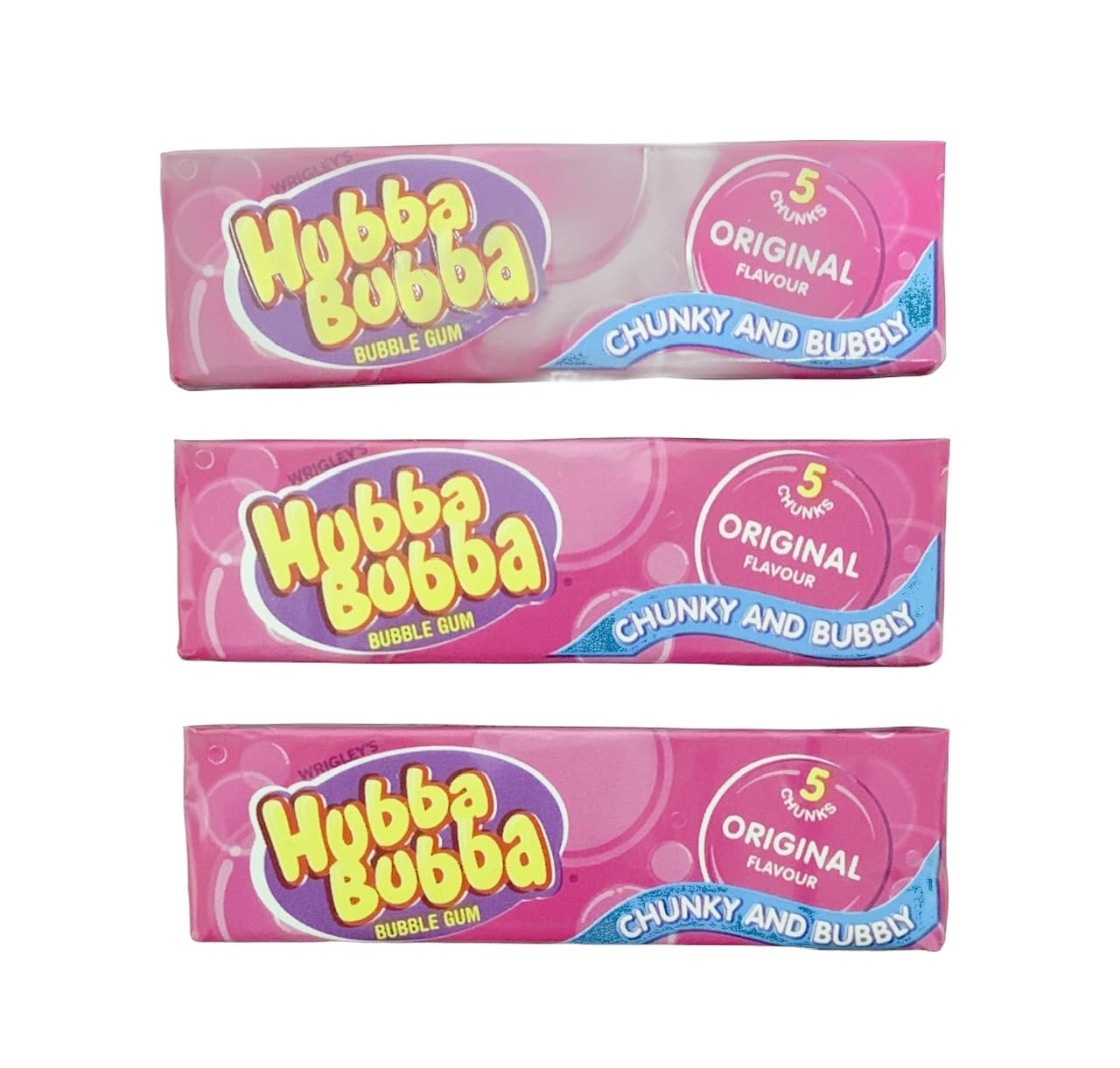 3 x Hubba Bubba Original Bubble Gum 3 Packs of 5pcs Chewing Gum Multipack