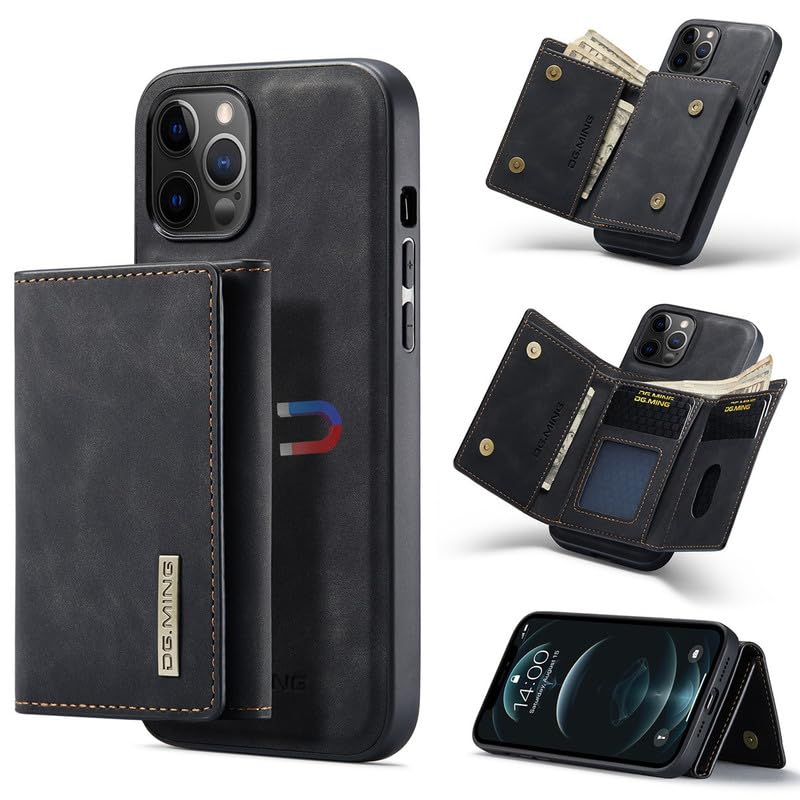 Coque iPhone 14 Pro housse portefeuille magnétique noire