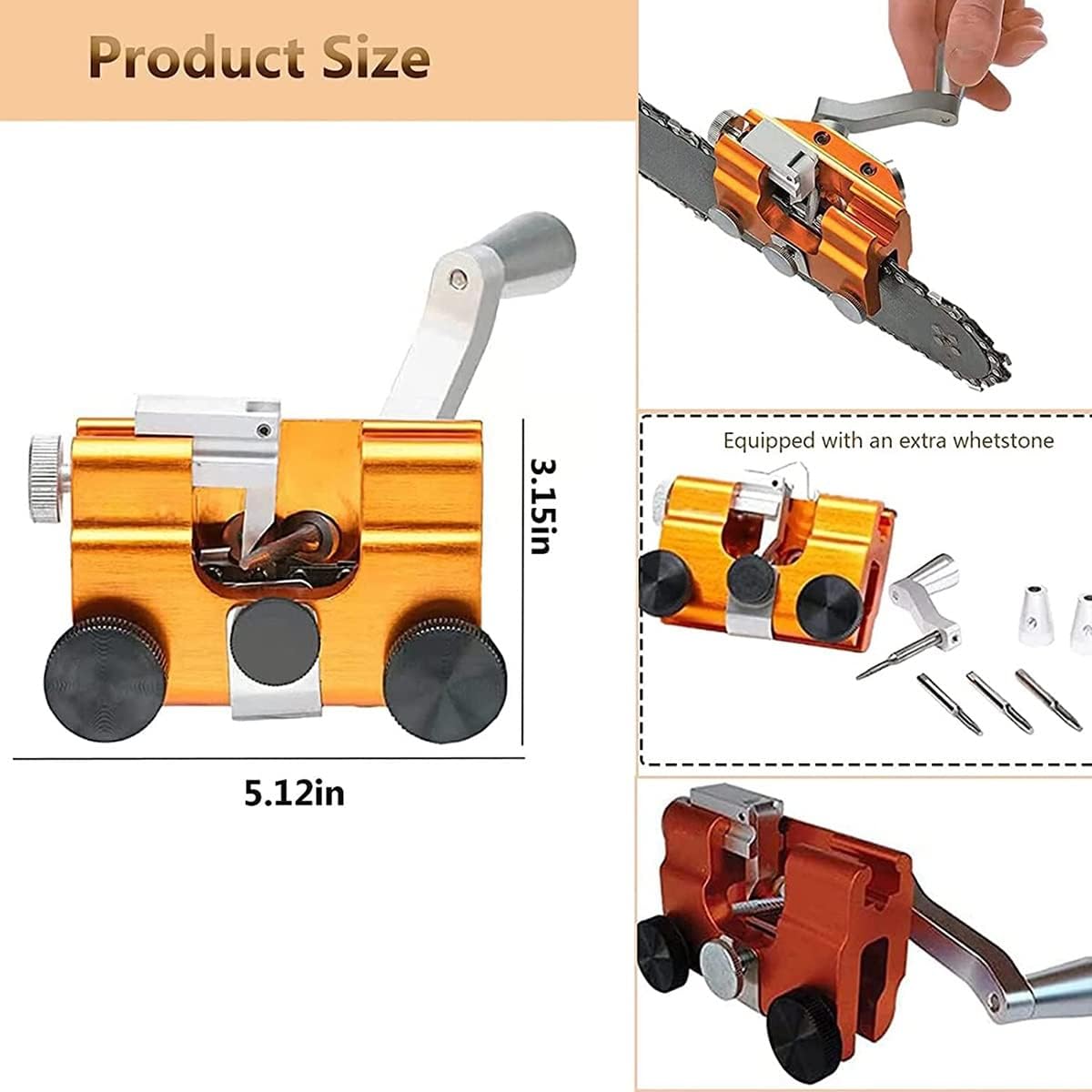 EUNOGO m Hand Chain Saw Chain Sharpener with 3PCS Carbide Cutter, Chain Saw Blade Sharpener Kit for All Kinds of Chain Saws and Electric Saws, Keep Your Chain Saw in Top Shape