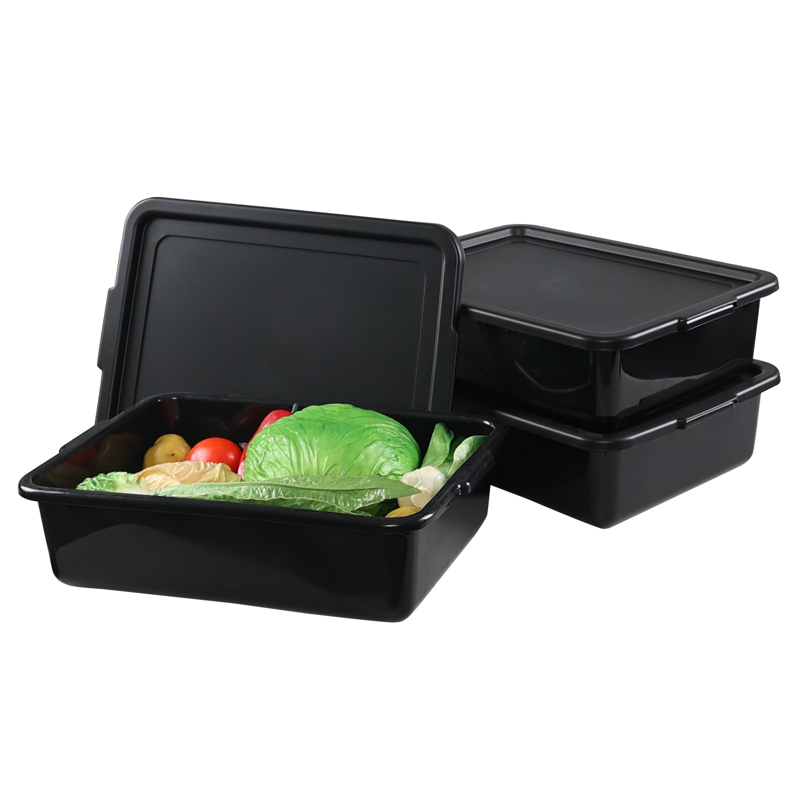 Paquete de 3 tinas de autobús de servicio de alimentos de 13 L con tapas, caja de autobús de utilidad comercial, color negro