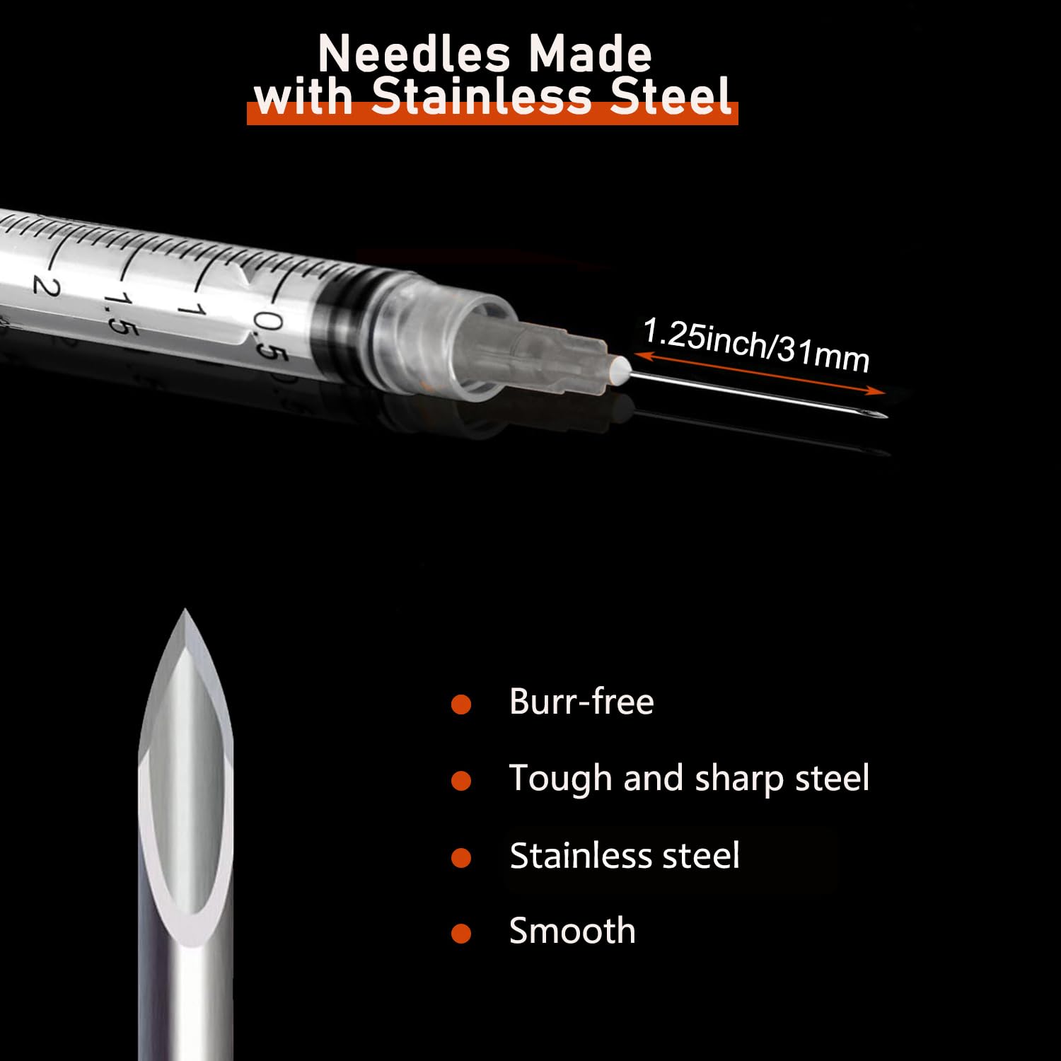 Paquete de 50 jeringas desechables Luer Lock de laboratorio de 3 ml/cc con aguja de 22 Ga de 1.0 pulgadas | Empaquetado individualmente sellado