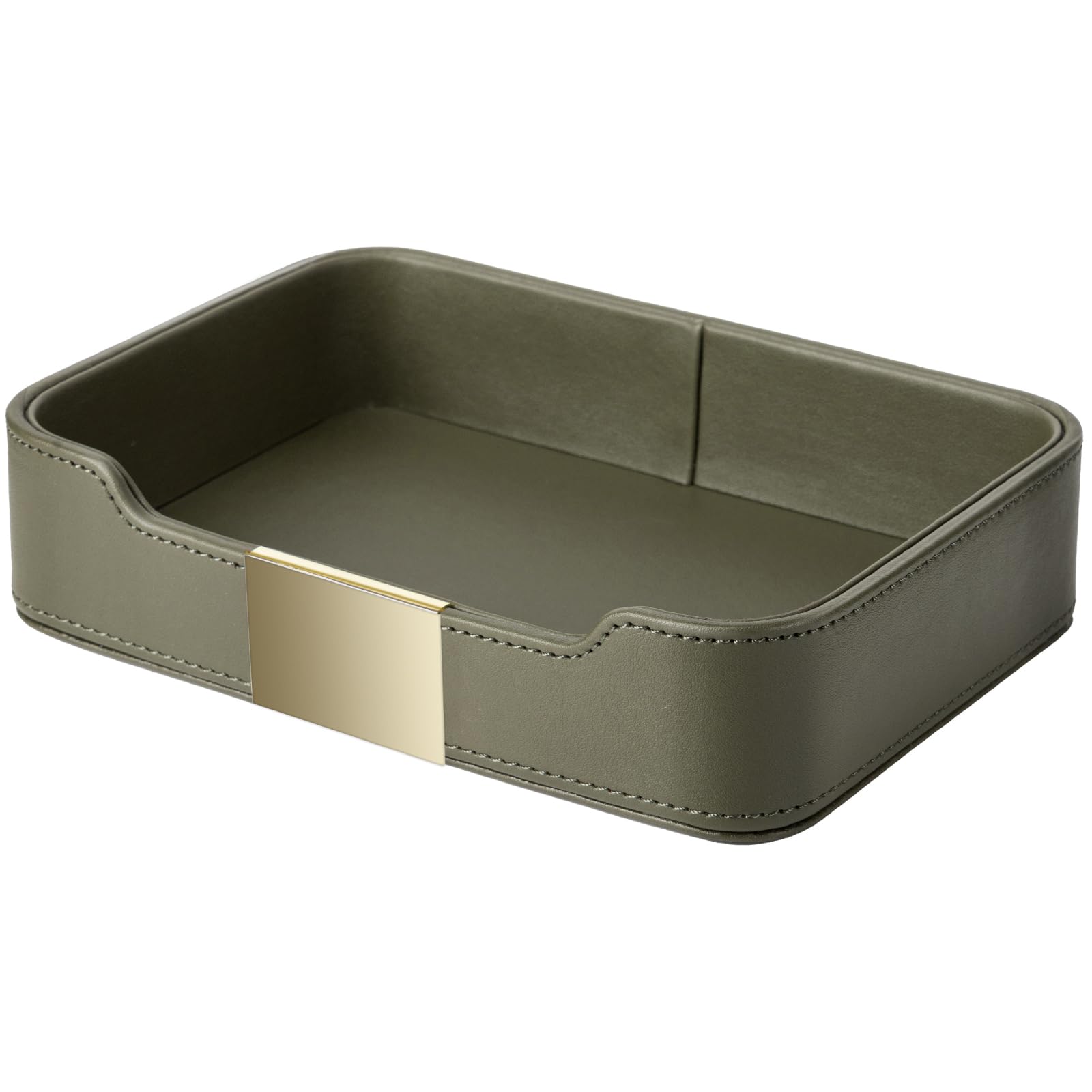 SANZIE Luxury Leather Tray Desktop Storage Catchall Organizer Decorative Tray for Entryway Table to hold Jewelry Watch Cosmetics Keys Phone Wallet Home & Office Accessories (Metal Gilded, Green)
