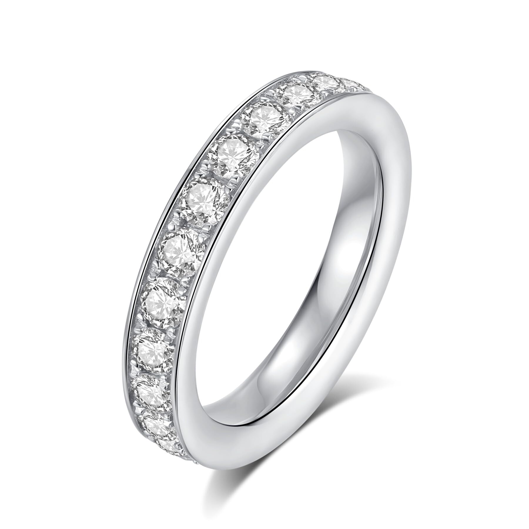 VYVAO Moissanite Eternity Ring for Women Round Cut D Color VVS1 Moissanite Wedding Band, S925 Sterling Silver 18K White Gold Plated Promise Engagement