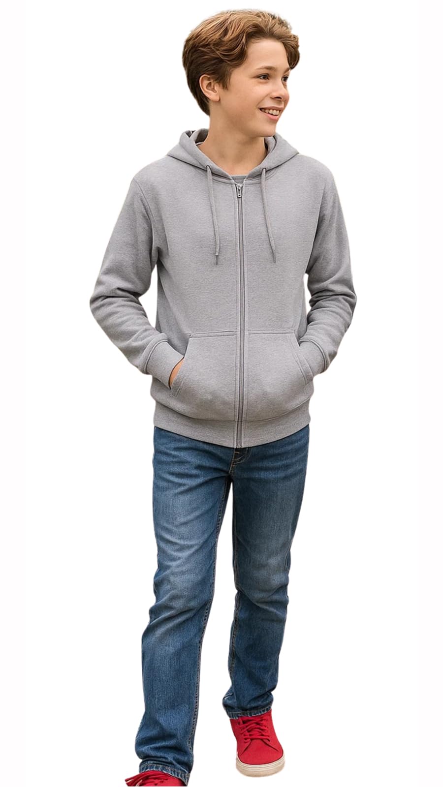 True Face Kids Fleece Zip Up Hoodie Hoodies for Boys and Girls, Casual Hoody Comfy Zipper Jackets for Children Plain Hooded Sweatshirt PE School Jumper (Heather Grey - Same Cord,9-10 Years)