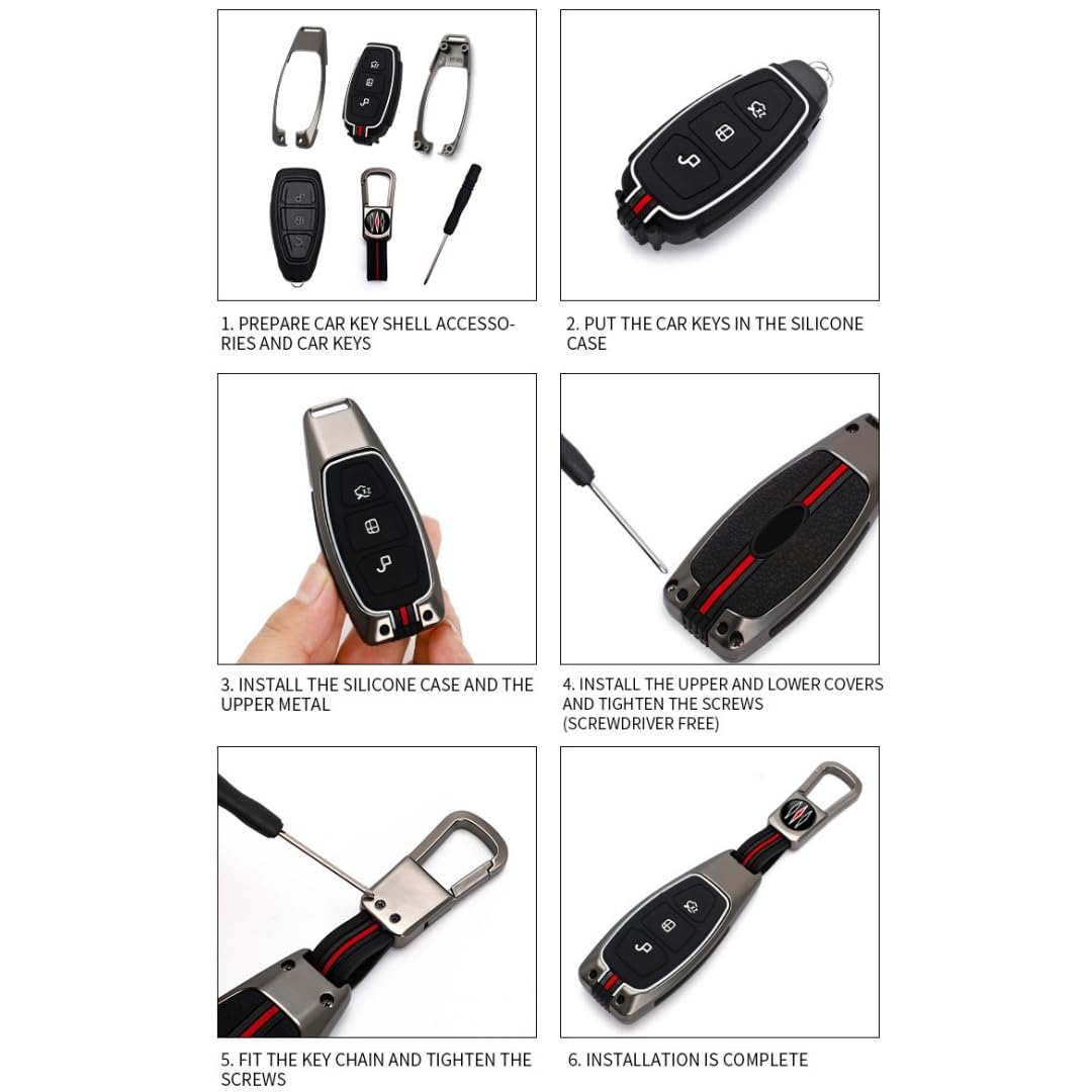 Etui na kluczyki samochodowe ze stopu cynku do Ford Fiesta Focus Mondeo Kuga Escape Falcon Galaxy Fusion Mustang Explorer Edge Escort Mk3 Mk4 Ranger 3 przyciski (C, kolor matowy)