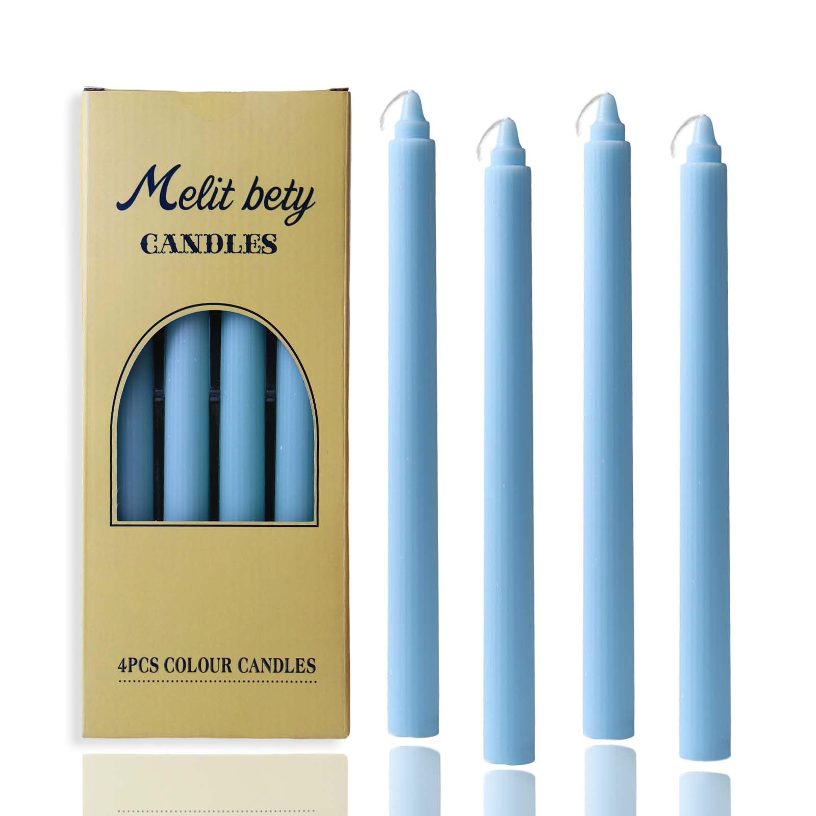 10in Vertical Stripe Taper Candles Set of 4 Pack Striped Tapered Candle, Tall Candlesticks,for Dinner Party Wedding, Home Decor,Kitchen Decors,Christmas,Halloween (4, Light Blue, 10in)