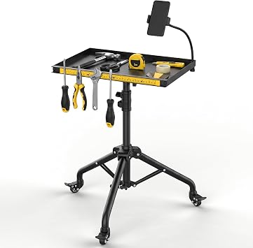 Rolling Tool Cart with Phone Stand, Portable Workbench Mobile Service Tray Cart with Magenetic Ruler Measurement Tool Holder for Light Duty, Garage and Home DIY Portable Work Table Mechanic Cart | Portable Workbench Mobile Service Tray Cart with Magenetic Ruler Measurement Tool Holder for Light Duty, Garage and Home DIY