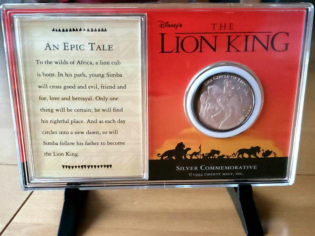 ライオンキング 映画記念シルバーコイン 証明書・ケース立て付き