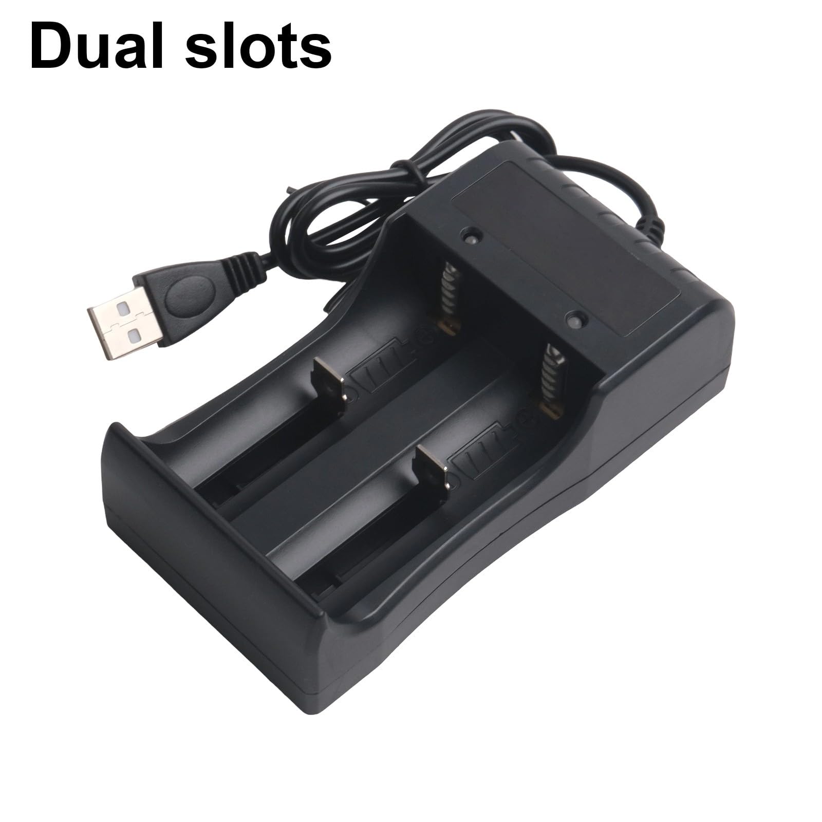 Cargador de batería USB para baterías de litio 14500, 16340, 18350, 26650 y 3.7V - Doble ranura, protección IC, indicadores LED rojo/verde (ranuras duales)