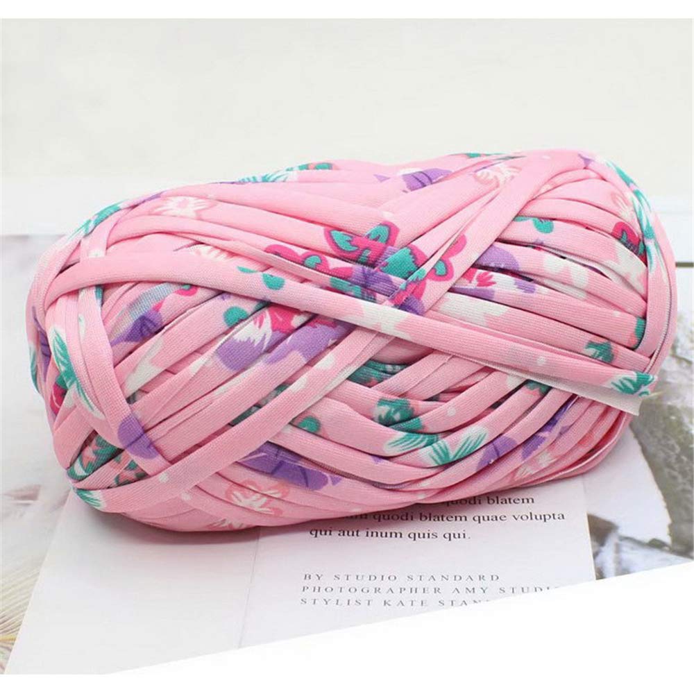 1 PCS Colorful T-Shirt Yarn Knitting Yarn Fabric Crochet Cloth for DIY Knitted Fabric Art (#43 Pink Flower)