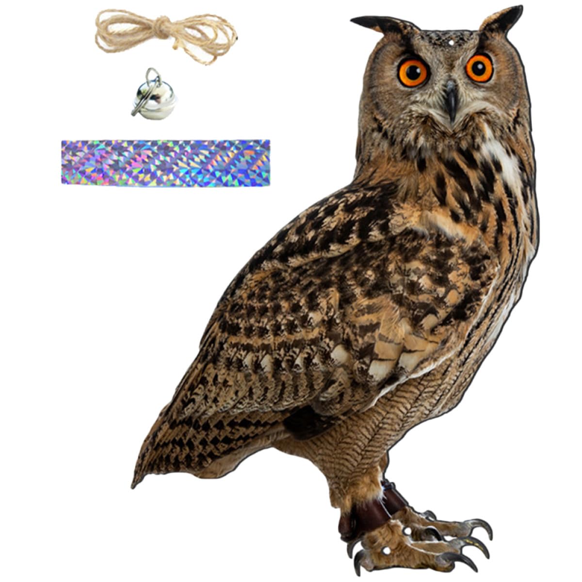 Dissuasif oiseaux hibou anti-nuisibles avec cloche pour stopper le pillage des arbres