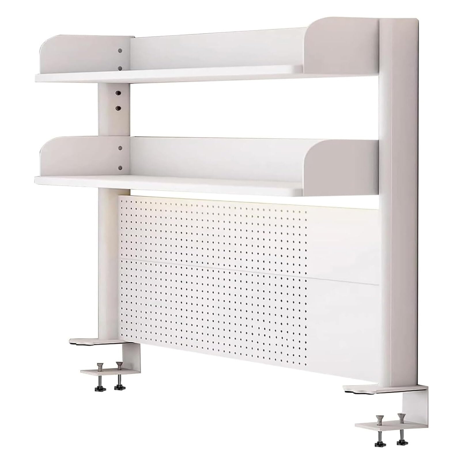 CWCQGH Clamp On Desk Organizer Shelf - 31.4in White Computer Desktop Bookshelf with Pegboard, Ideal for Home Office, Dorm, and Gaming Desk Storage Solutions,White-23.6in