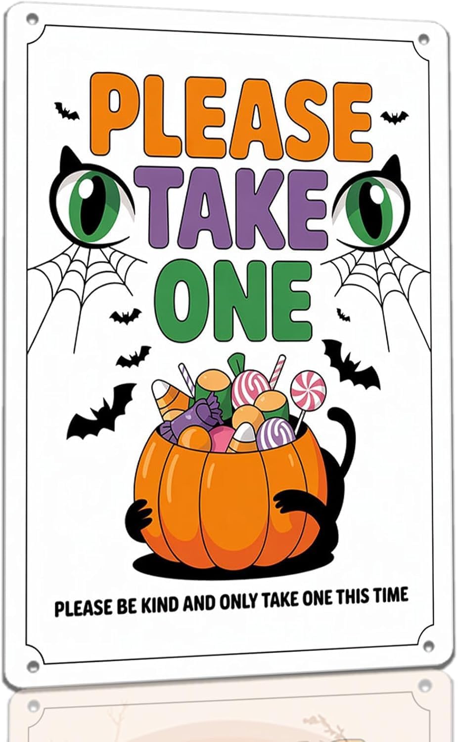Trick or Treat Please Take One Metal Sign Retro Halloween Ghost Decor for Home Cafe Porch Front Door Candy Station Schools Shops Community Centers Family Houses and Offices 8x12 Inch