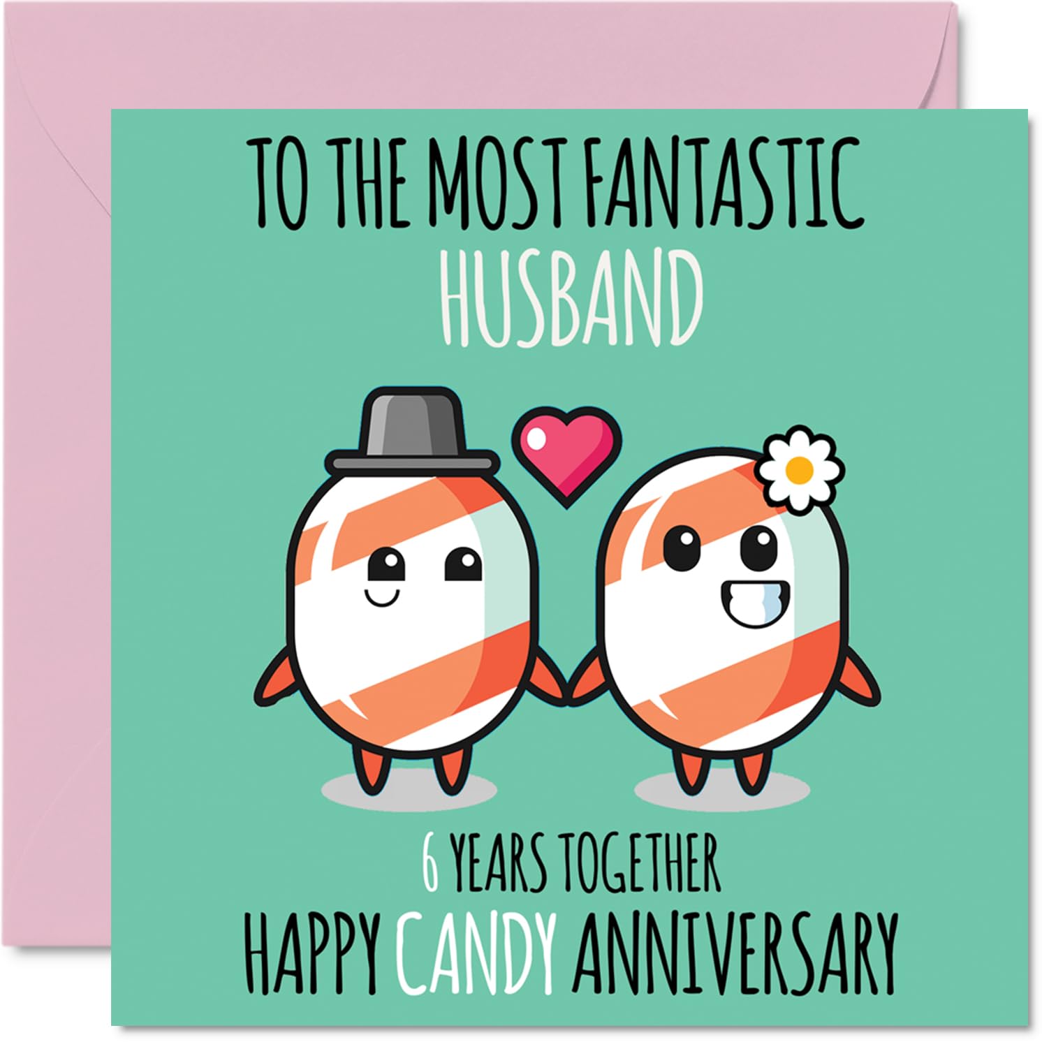 Cute Sugar Candy Anniversary Card for Husband - 6 Years Together - Happy 6th Wedding Anniversary Cards for Husband from Wife, 145mm Greeting Cards Anniversaries