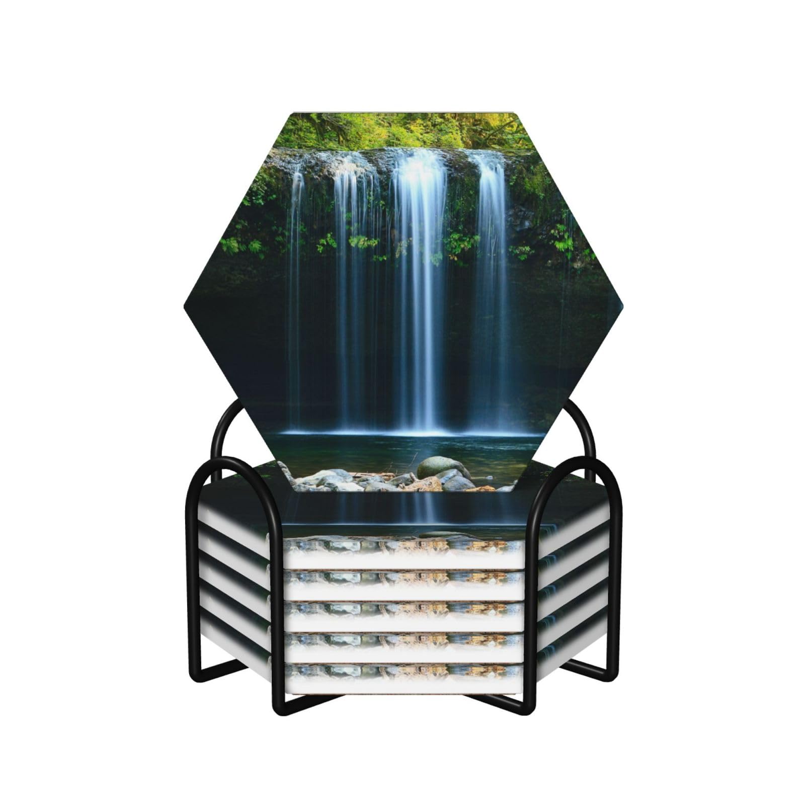 Dessous de verre céramique cascade haut de gamme et support métal chic