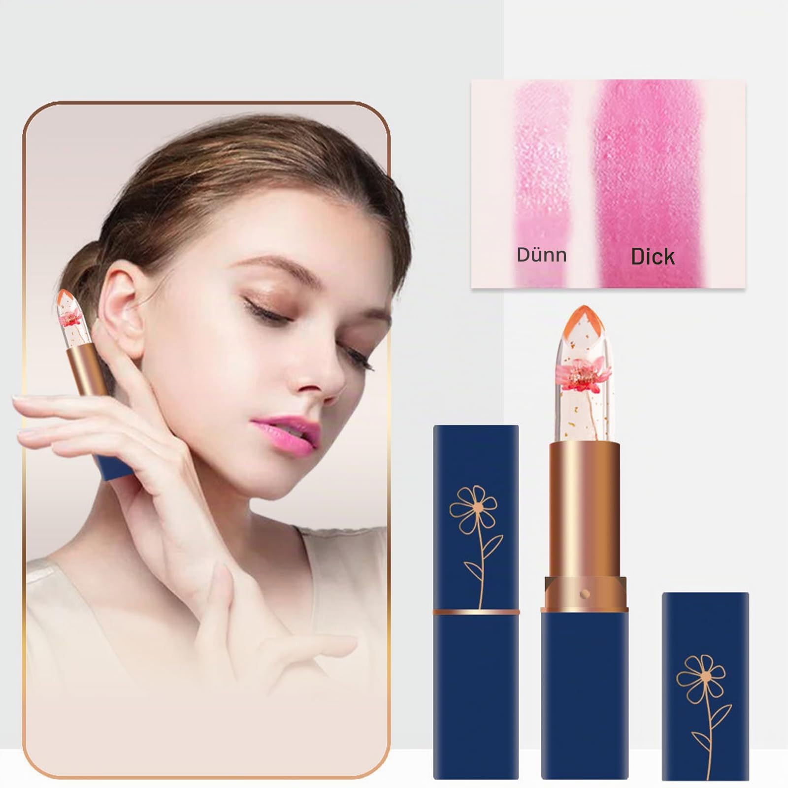 6 Packs Flower Jelly Lippenstift Set, Kristall Blumengelee Lippenstift Set,Farbwechsel Aloe Vera Lippenstift,Magische Temperatur Farbwechsel Lipgloss Lippenbalsam