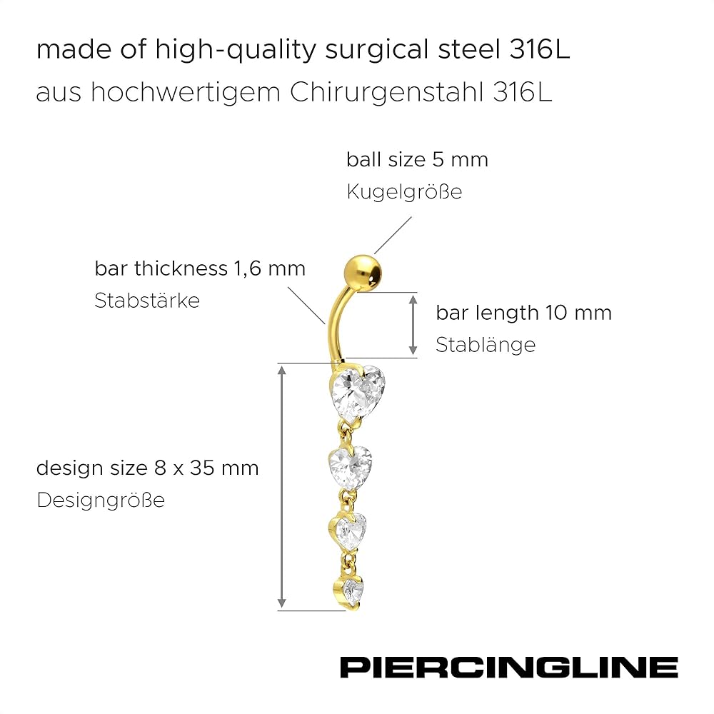 Piercing A Banana In Acciaio Chirurgico - Con Cristalli, Oro, 1.2x6 Mm, Per Ombelico E Orecchio - Foto 11