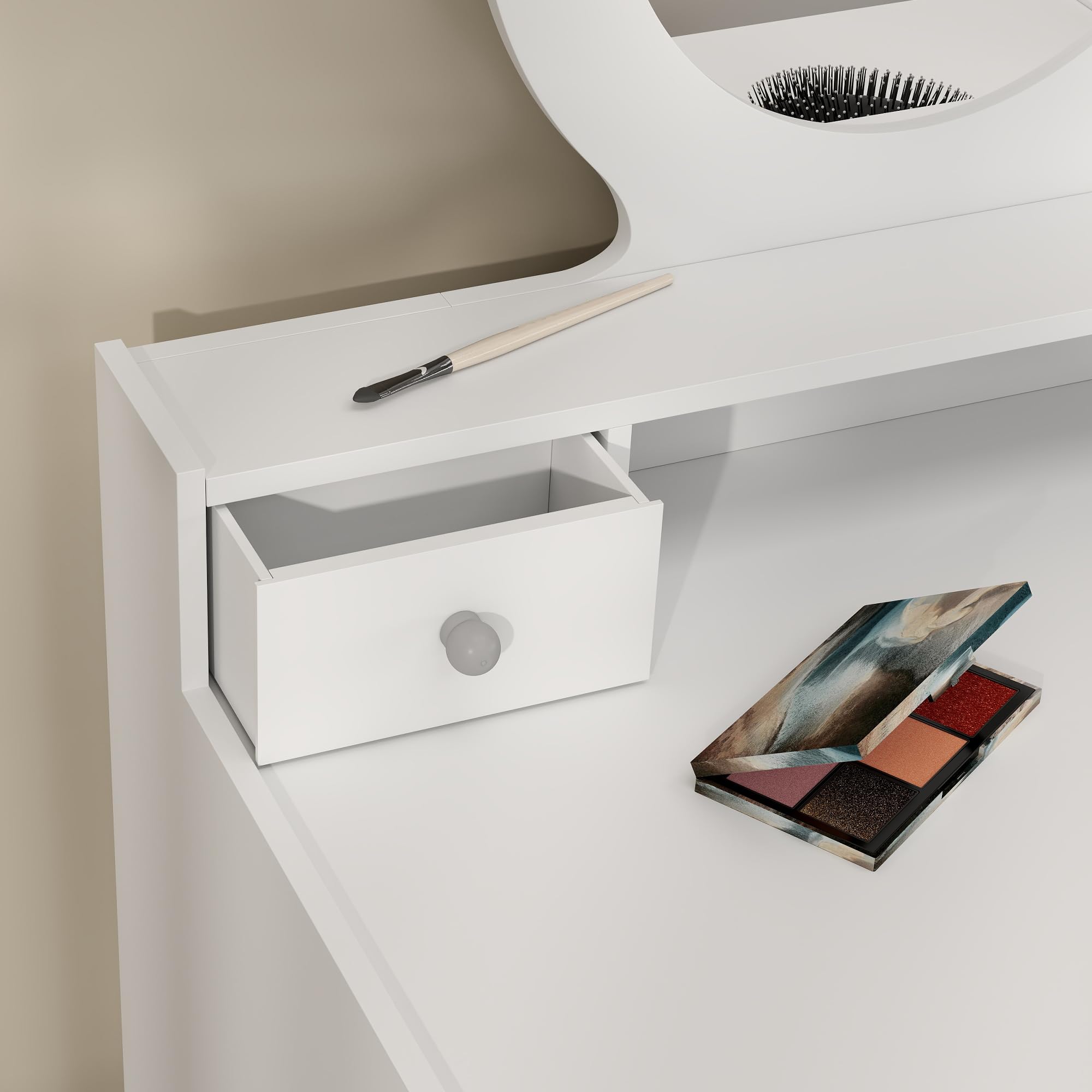 AIYAPLAY Tocador Infantil con Espejo y Taburete, Tocador Infantil Set de Maquillaje con Cajones de Almacenaje Regalo para Niños de 3 a 8 Años - Blanco