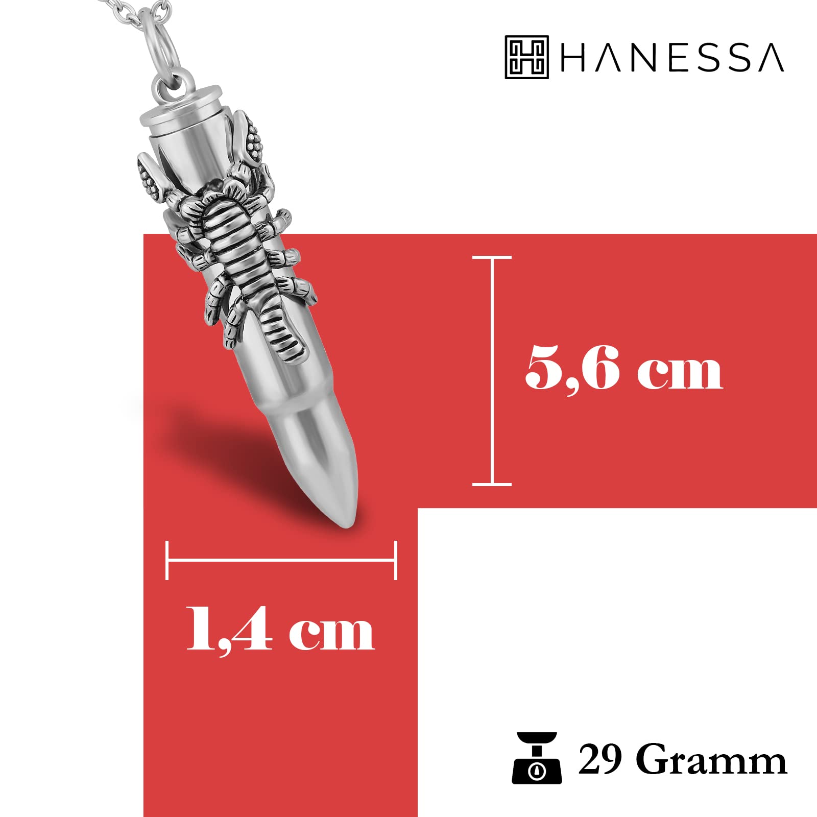 Personalisierte Kette mit Gravur Edelstahl 50 cm mit Anhänger Patronenhülse Skorpion in silber - Personalisierte Halskette für Männer und Frauen - Personalisierter Schmuck Damen Herren