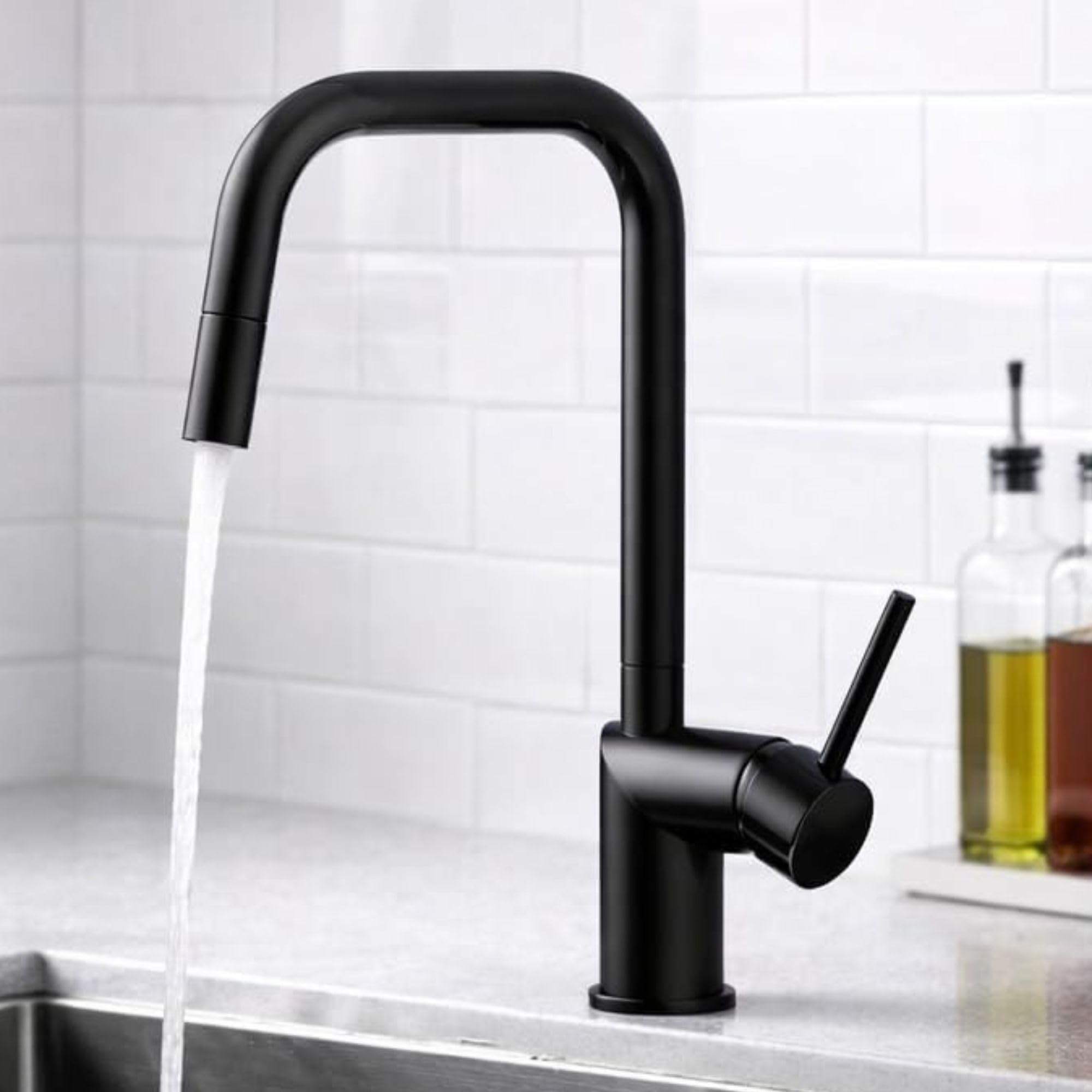 IMEX - Grifo Cocina Extraíble Cromado | Grifo Monomando Fregadero | Griferia Cocina con Ducha Flexible 360º | Grifería en Latón y Acero Inox S.304 | Serie Monza (NEGRO MATE)