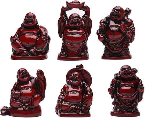 BRABUD Feng Shui BS001 - Estatua de Buda sonriente de resina roja de 2 pulgadas