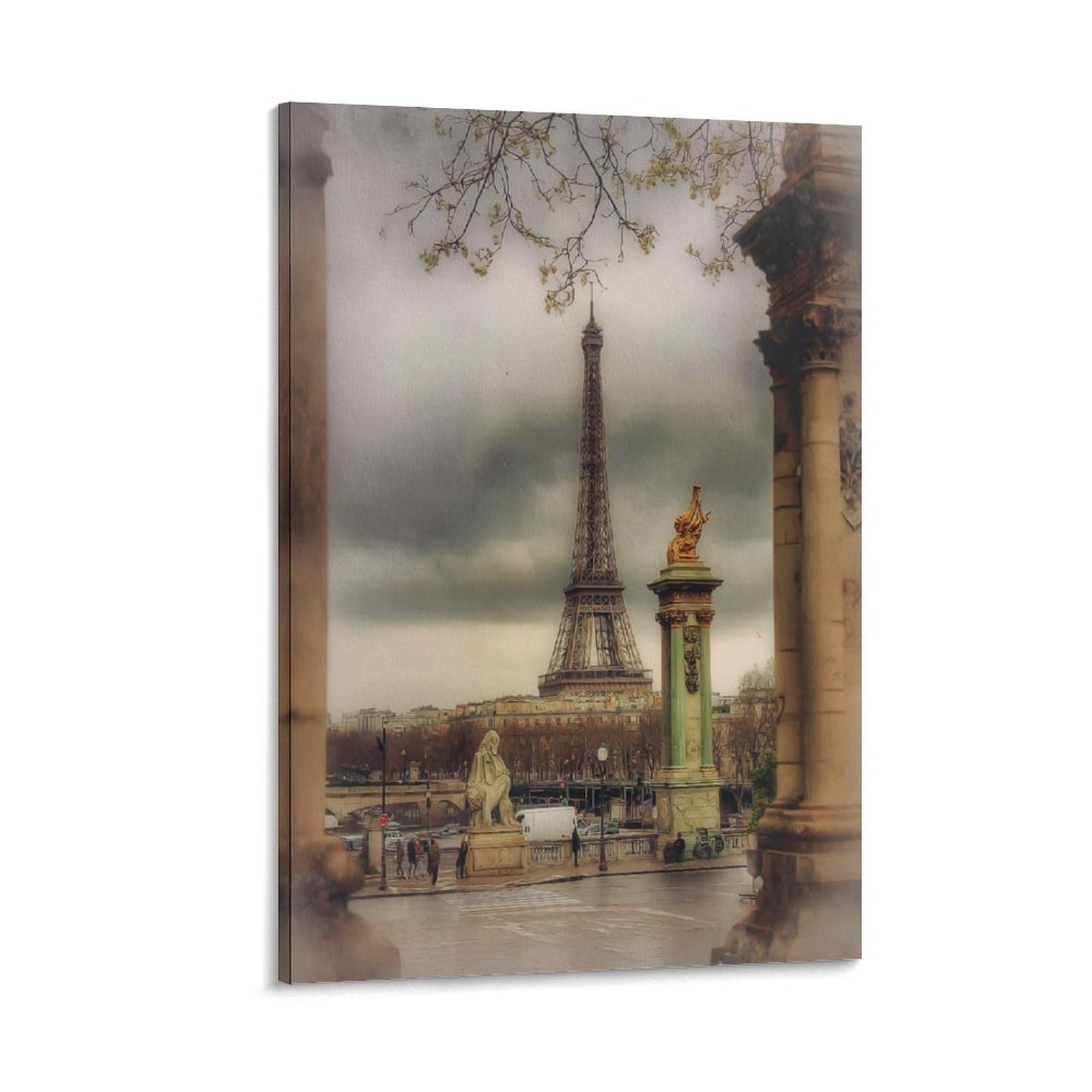 Eiffel Tower Paris 16x24inch(40x60cm) Vintage Travel Poster Watercolor Canvas Art