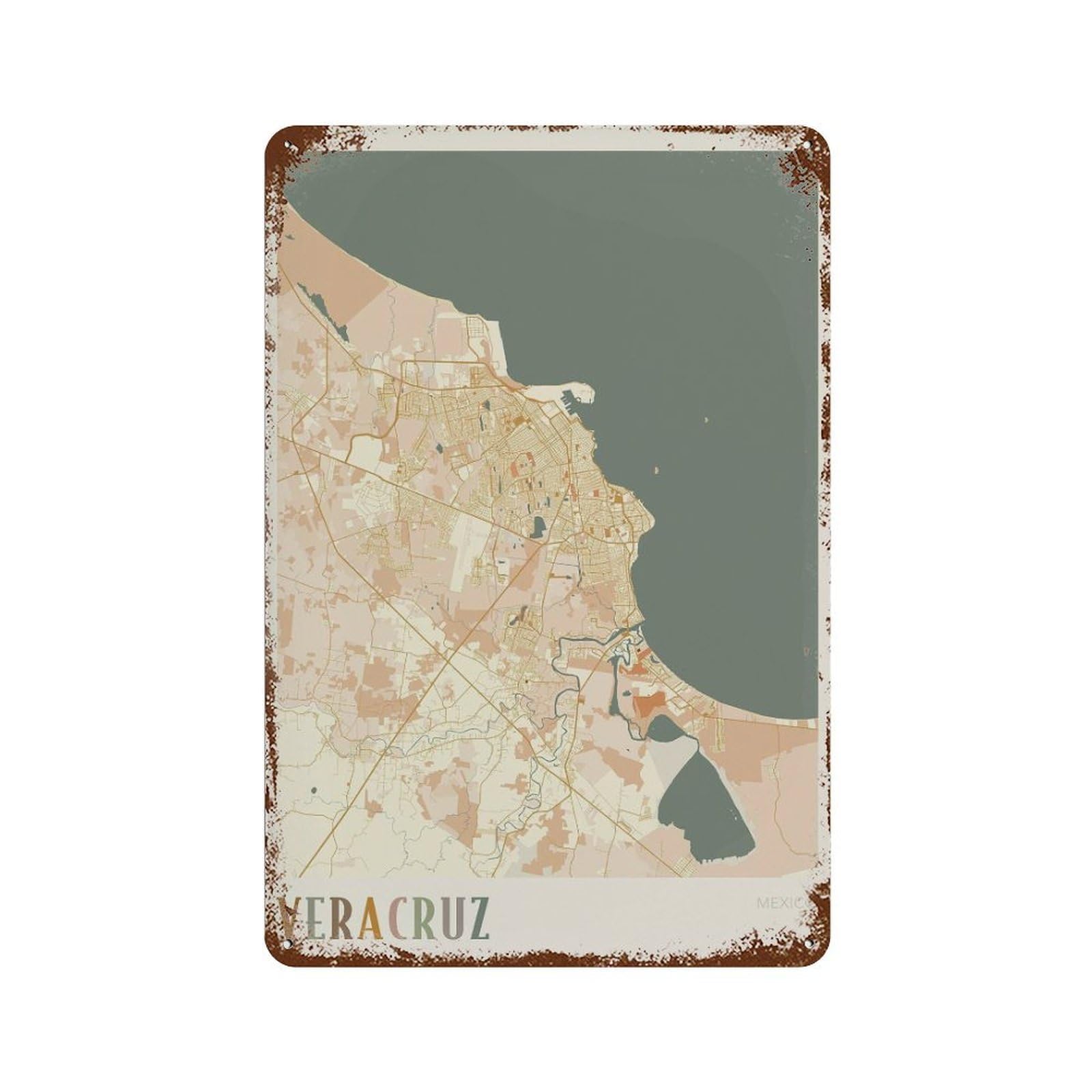 xiaoxiaoshen Veracruz Map Mexico Travel Gift Boho Wall Decor Art Metal Tin Poster Modern Home Decor Art Home Bar Shop Decorations Vintage Sign 30x20cm