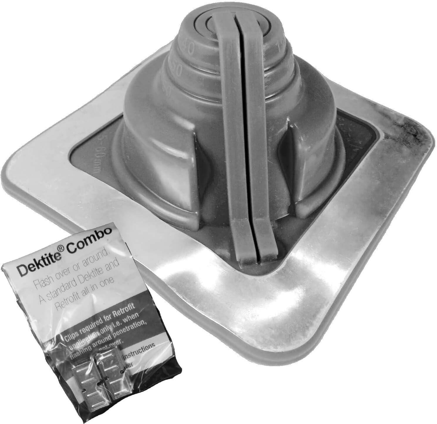 1 (1/4" to 21/2") DEKTITE Square Base Combo Pipe Flashing Boot Gray