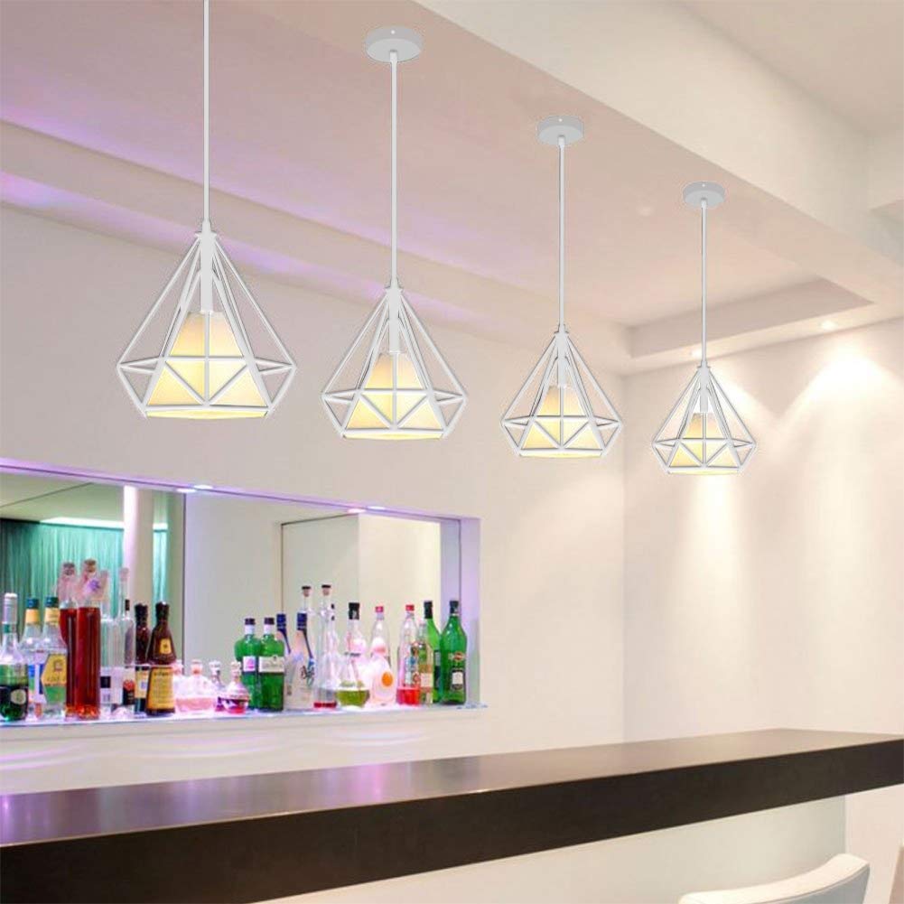 Lustre Suspension E27 Cage en Fer Forme Diamant avec Douille Eclairage pour Décor Restaurant Salle Chambre (BLANC, S<25CM>)