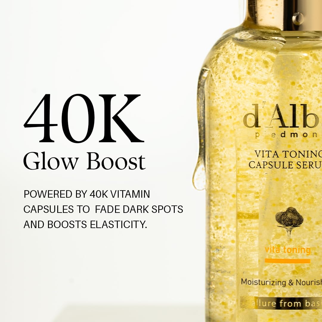 d'Alba Piedmont Vita Toning serum na kapsułki, codzienne zwiększenie witaminy dla promiennej skóry, podwójna formuła witaminowa, duży rozmiar (100 ml)