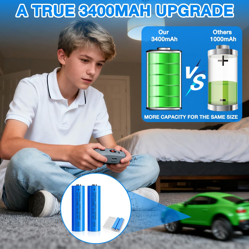 Akku 3.7V Li-Ion, NAVESO 2 Stück 3400mah 3.7 Volt Li-ion Akku Wiederaufladbarer, RC Button Top Akku Batterie mit Aufbewahrungsbox für Mikrofone Taschenlampen Kleinen Lüfter Türklingel