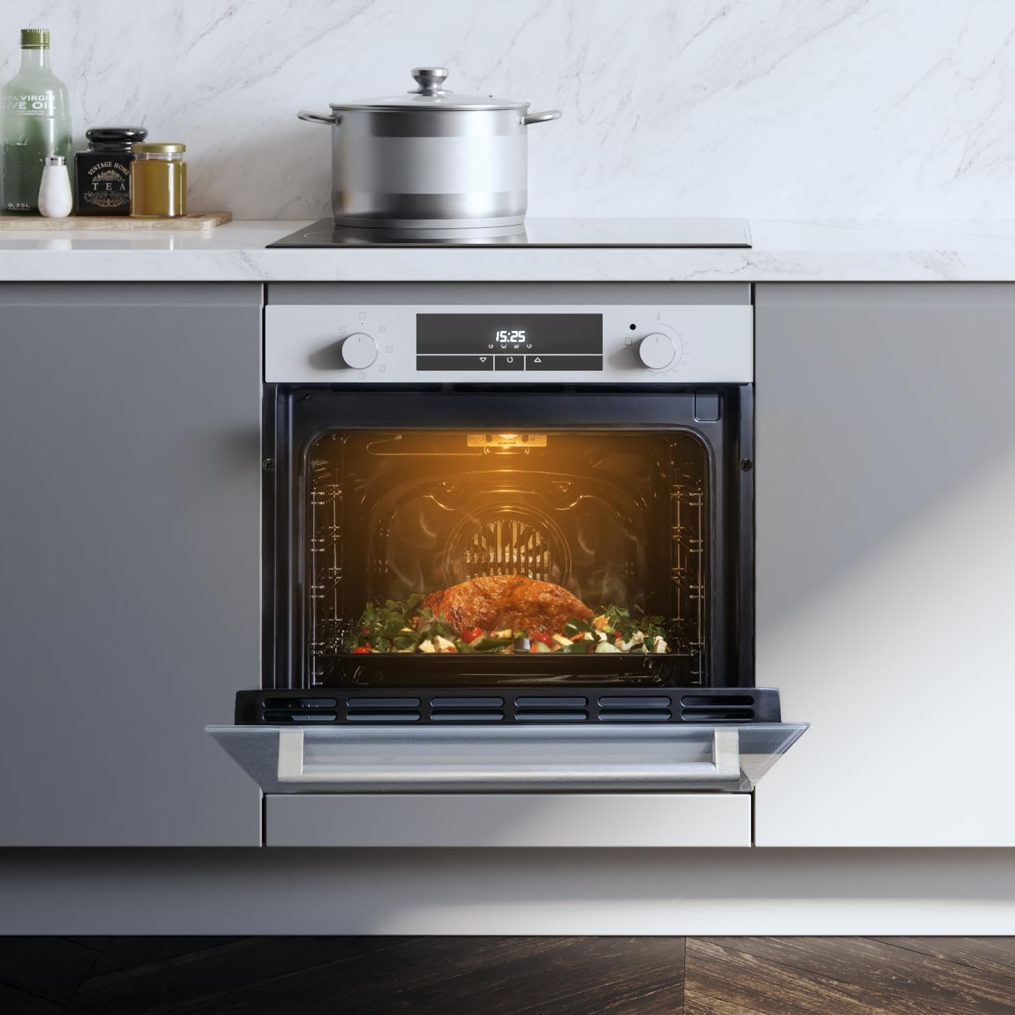 Cecotec Piekarnik wielofunkcyjny Wbudowany 60cm Bolero Hexa M226000 Glass White A. 2800W, 72L, 7 funkcji, tryb Grill, Fan Assisted Grill, Tryb konwekcji, Defrost, Steam Base X2, Steam EasyClean i