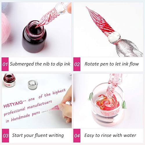 Miniatura 4 de Juego de bolígrafos de inmersión de vidrio, pluma de firma de vidrio hecha a mano, elegante bolígrafo de inmersión de cristal, bolígrafo de regalo