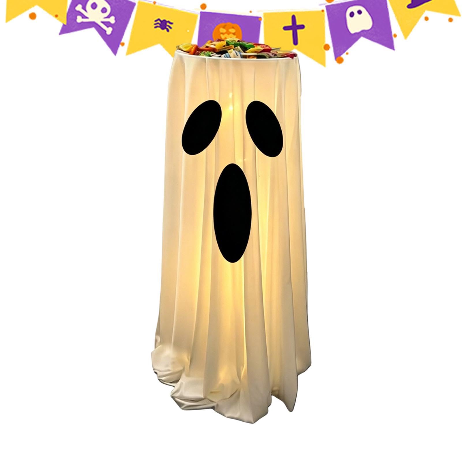 Porte-bonbons fantôme mignon et lumineux pour décoration Halloween extérieure et appartement