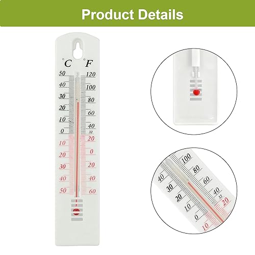 Miniatura 2 de Paquete de 2 termómetros de pared para interiores y exteriores, para hogar, oficina, jardín, invernadero, pantalla grande y transparente con Celsius