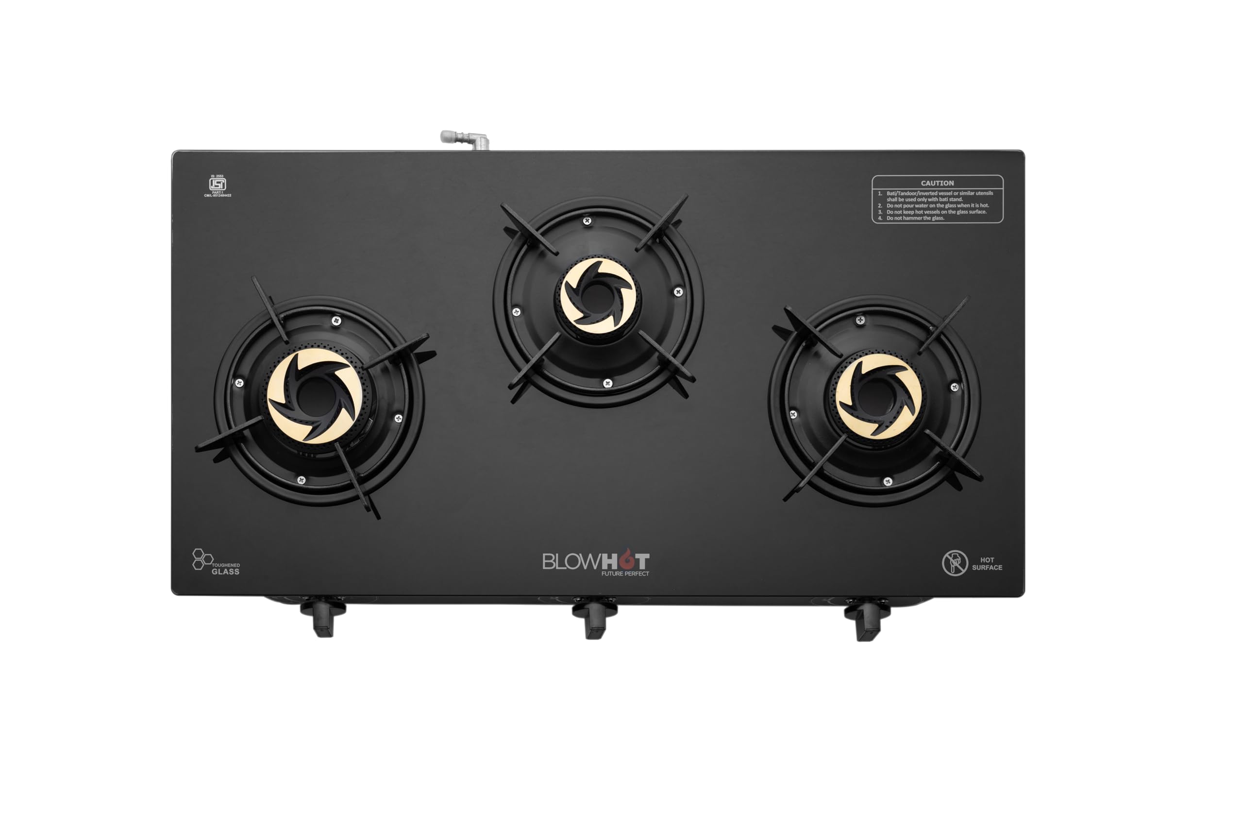 BLOWHOT 3 Tornado Burner Auto Ignition Gas Stove, Toughened Glass, Black Powder Coated Body, 1 Year General Warranty By Blowhot - Opal 3 Auto (Burner, Gas Valve and Glass -2 Years)