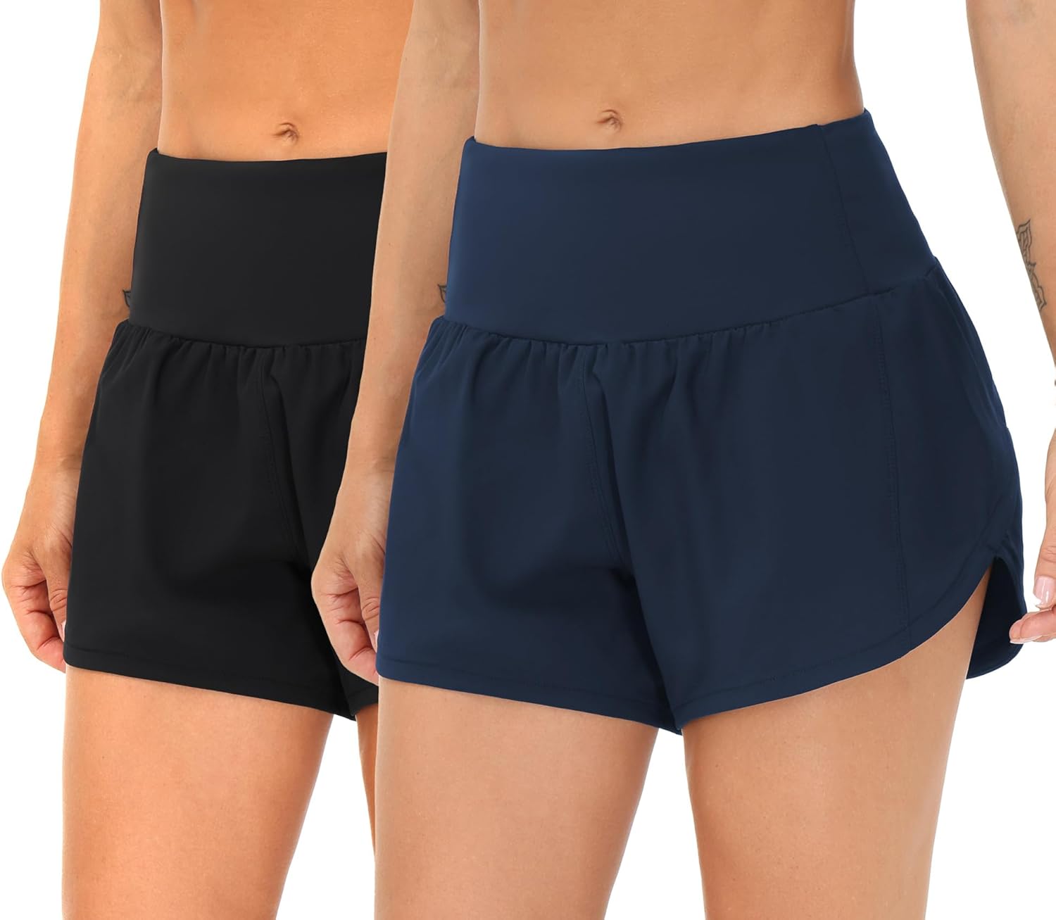 THE GYM PEOPLE 2 Pack Women’s High Waisted Running Shorts with Zipper Pockets Liner Quick Dry Athletic Workout Shorts