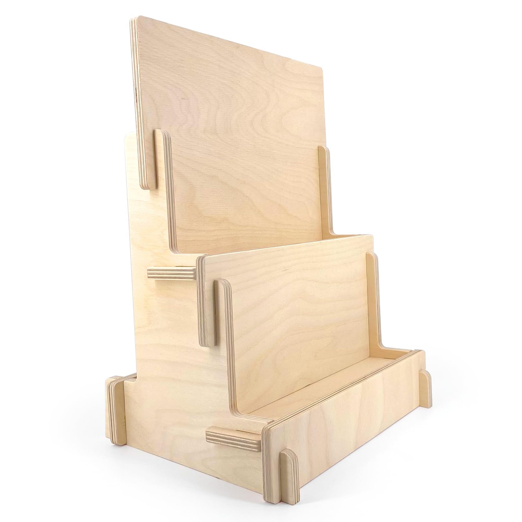 Espositore da Banco in Legno, Semplice Montaggio a incastro, Espositore a scala, 2 Ripiani, Naturale e Sostenibile
