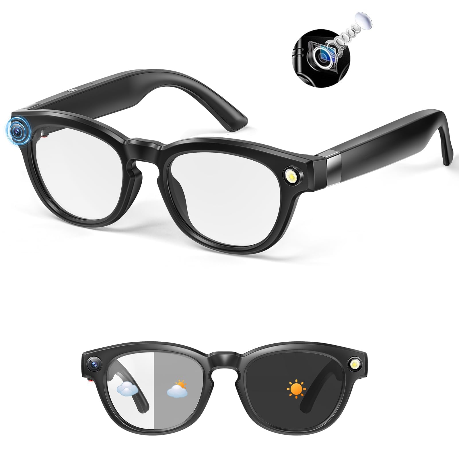 Photo 1 of ROZEUS Al Smart Glasses with 4K HD Camera - Video Recording Glasses with Audio, Bluetooth Sunglasses with Camera forMen, Real-Time Translation, Hands-Free Music&Calls, Outdoor Sports Travel (Black)