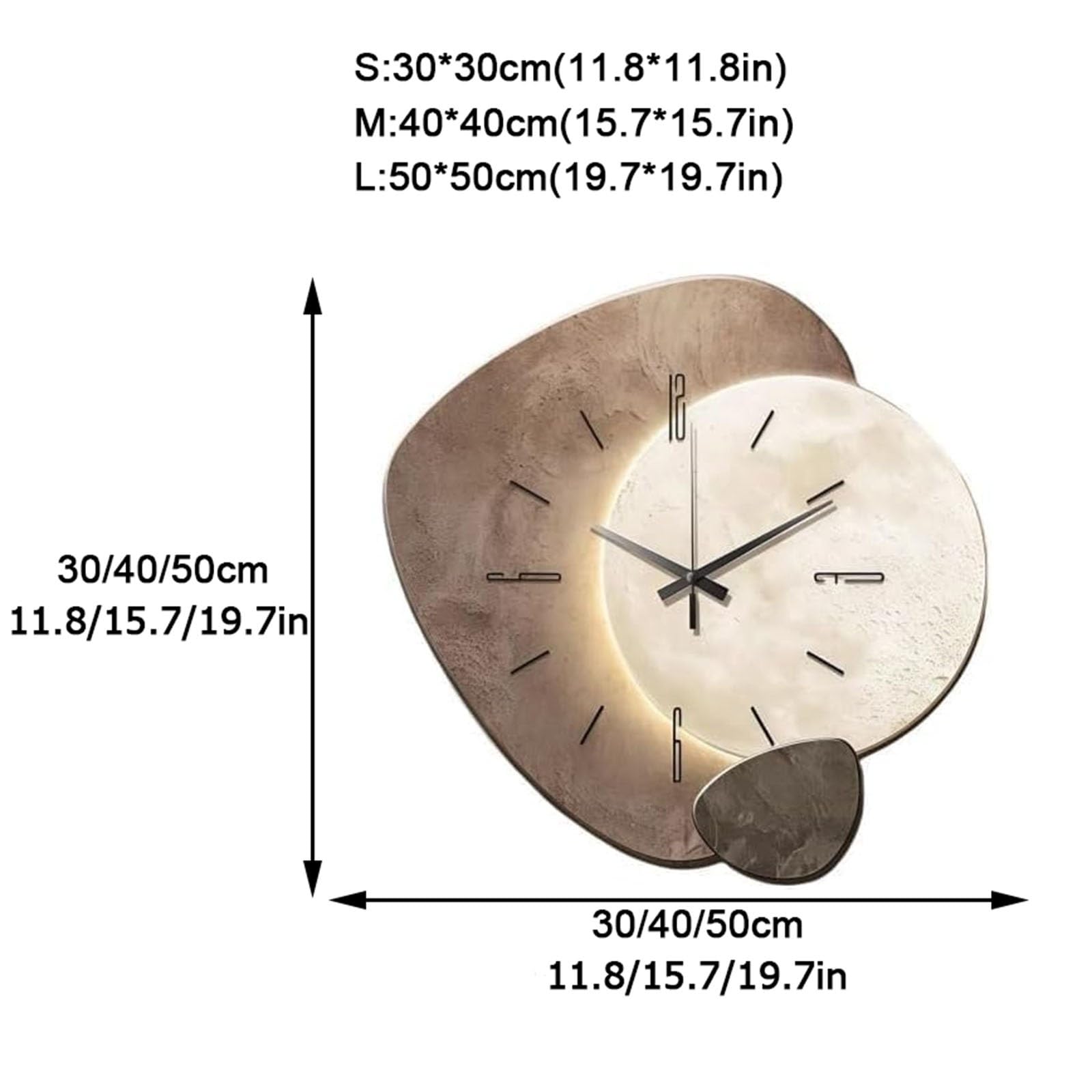 Horloge murale décorative avec lumière LED, sculpture en pierre, design simple pour la maison et le bureau, 30,5 cm de diamètre