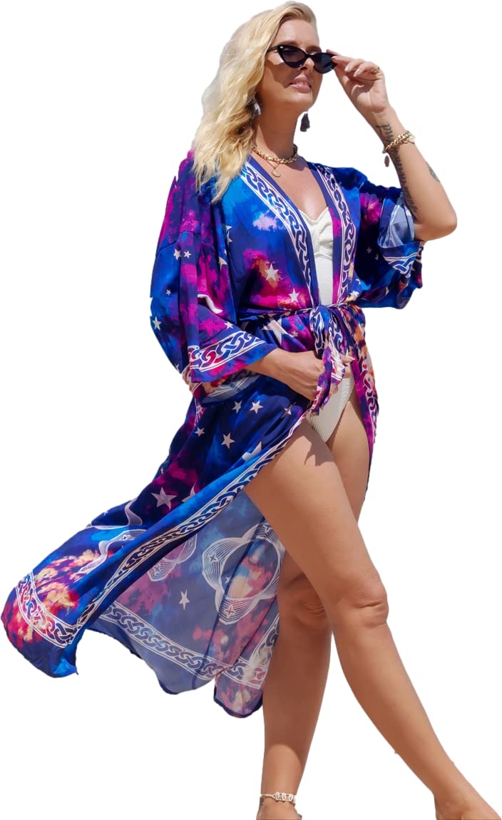 RanRui Womenloose Kimono Duster Beach Blouse Long Beach Kimono Robe Cover ups Kimonos for Women