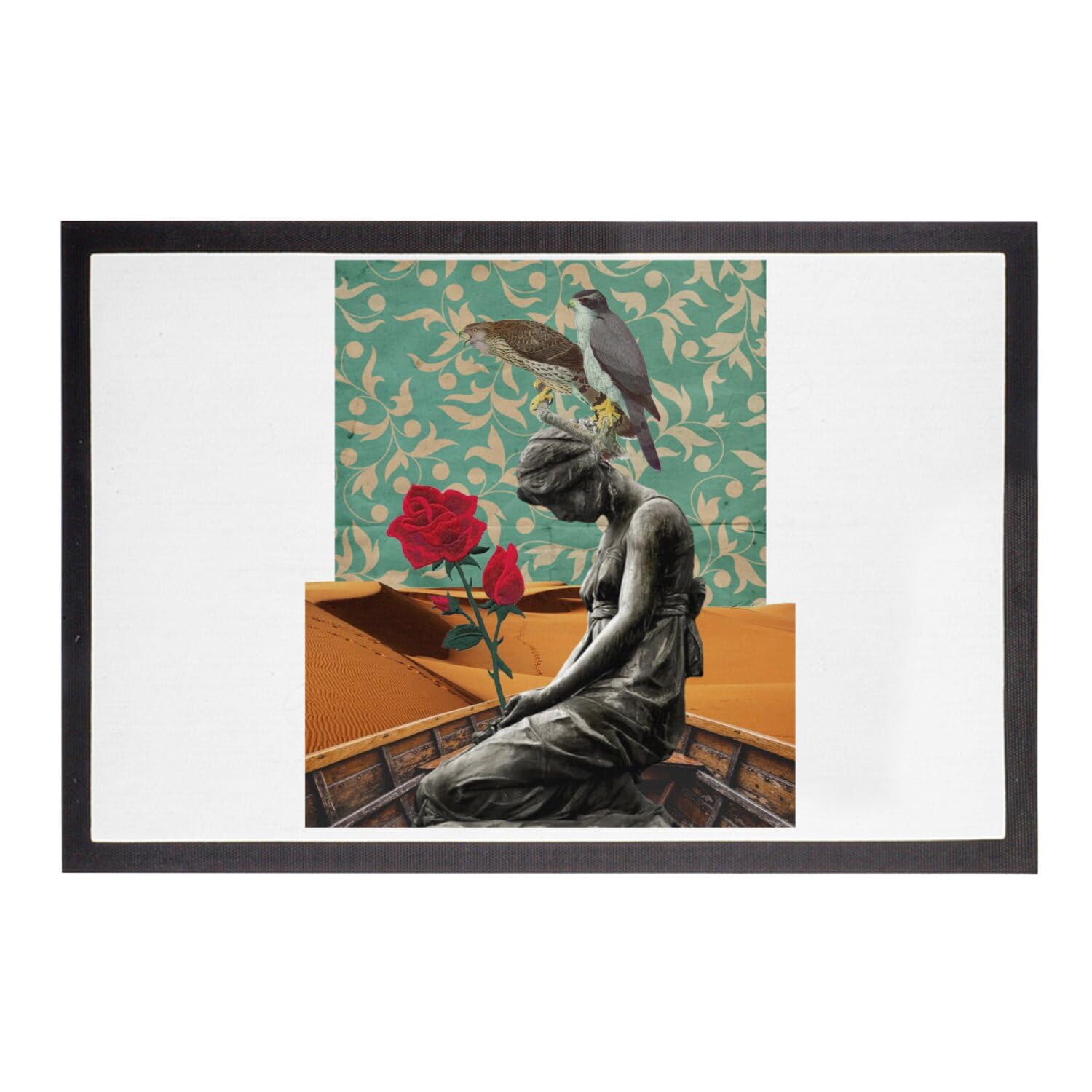 Paillasson Blanc 60x40cm Anti-Saleté au Design Collage Vintage Amoureux pour Entrée Propre